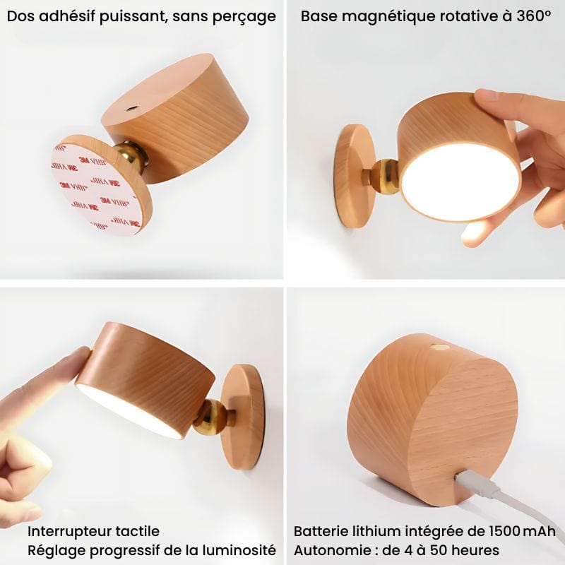 Applique Murale Sans Fil Bois – Illuminez Votre Espace avec Élégance
